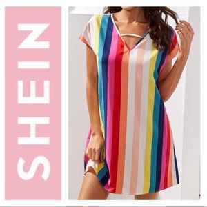 SHEIN Batwing Rainbow Striped Tunic Dress Size Large